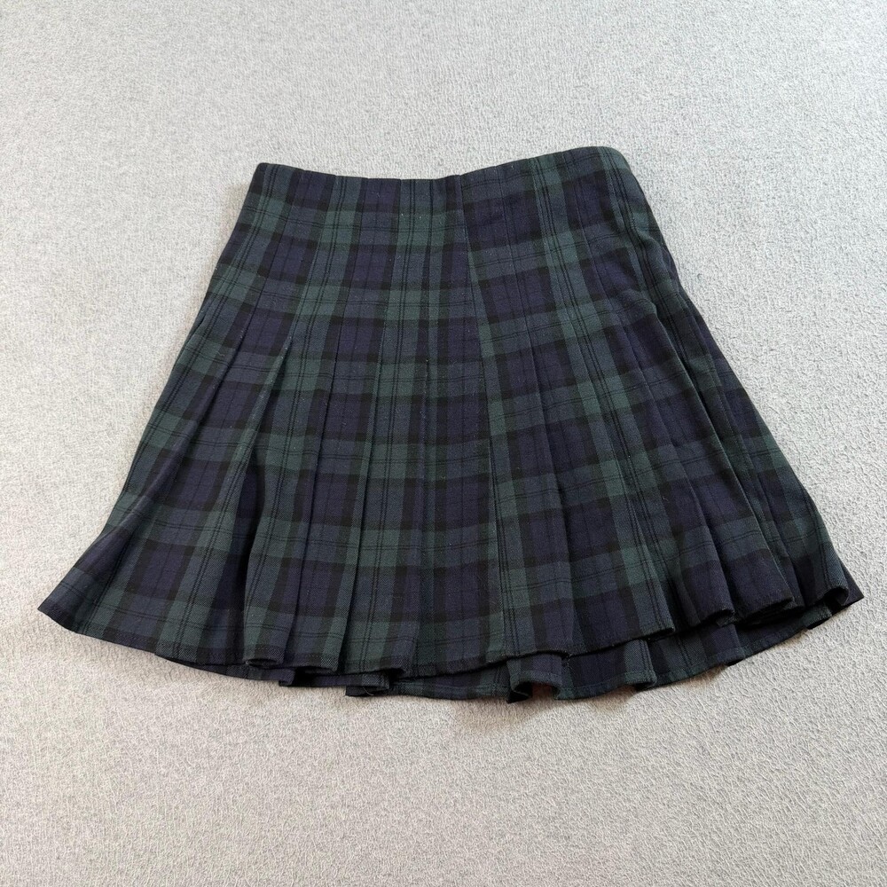 Brandy Melville Mini Skirt Teens Medium Green Plaid Pleated Preppy Schoolgirl